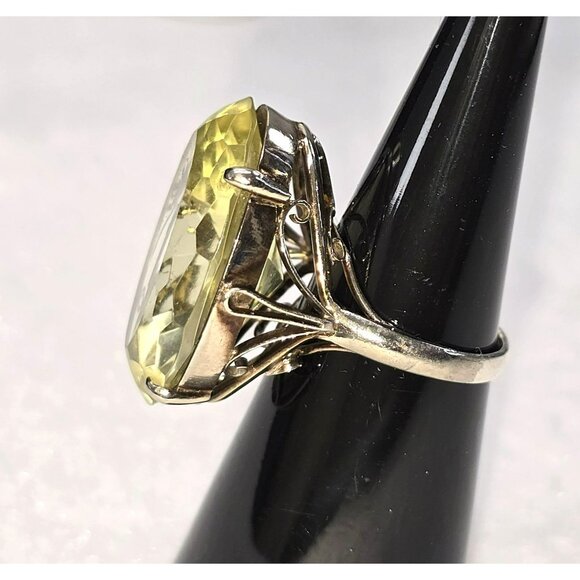 Vintage Oval Cut Yellow Gemstone Ring With Intricate Silver Band Design HS137 - Picture 11 of 16